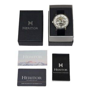 Heritor Aries Automatic Silver Skeleton Dial Men's Watch HR4404 Black Band NEW